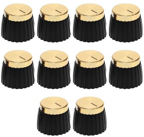 The Lord of the Tools 10pcs Boutons Audio Arbre Pots Bouton Amplificateur Bouton Audio Push On Barrel Bouton Audio Compatible avec Marshall Amp JCM 800 900 2000 Plexi JMP, Noir et Or