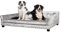 BingoPaw Large Dog Sofa Couch: Luxury Velvet Upholstered Pet Sofa Lounge Bed for Large Dogs - Wooden Frame Raised Puppy Chair with Comfortable Cushion Mat Grey XL(120x74cm)