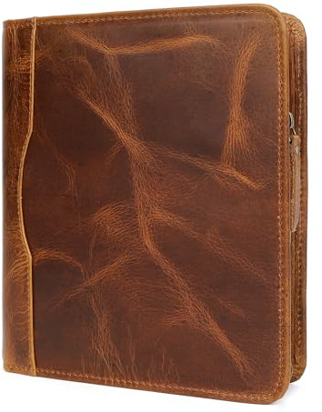 ELIZO Leather A5 Portfolio Padfolio Folio A5 Notebook Journal Cover Planner Binder Small Mens Business Work Folder Organizer (Antique)