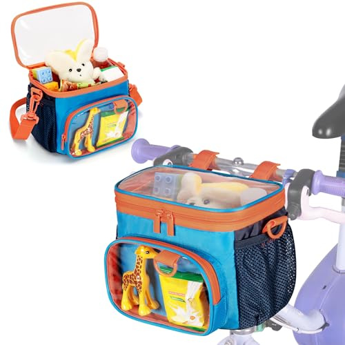 GRAOSO Bike Basket Front Kids, Bicycle Basket, Cute Bike Accessories Fit Most of Handlebar, Tricycle, Scooter Bag for Girls and Boys with Shoulder Strap, Patented Design, Blue