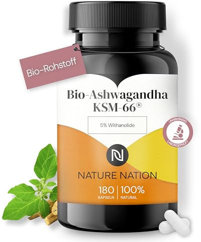 Ashwagandha KSM-66® - Hoch verfügbares Withanolid (+5%) im Halbjahresvorrat - Hochdosierte Formulierung - Laborgeprüft, vegan, in Deutschland produziert (1 x 180 Kapseln)