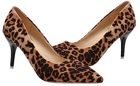 SAFIGLE Women’s Leopard Print Pointed Toe Mid High Heel Shoes Single Pumps for Wedding Party Banquet