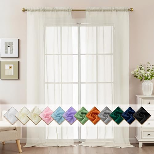 ABLUEN Ivory Sheer Curtains 108 Inches Extra Long, Privacy Semi Sheer Curtains for Living Room Bedroom, Light Filtering Rod Pocket Voile Window Drapes 2 Panels Set, Each 42 W x 108 L