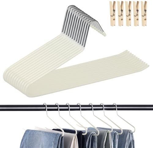 12 Pezzi Grucce per Pantaloni,Appendini per Pantaloni con Estremità Aperta con 5 Pinze, Antiscivolo Stand per Pantaloni Salvaspazio per Pantaloni, Jeans, Sciarpe, Asciugamani Bianco