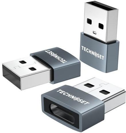 TECHNOSET [3 pezzi] Adattatore USB a Tipo C, Adattatore USB C femmina a USB maschio, Convertitore Maschio a Type C Femmina, Compatibile con iPhone 16/15/14 Plus Pro Max, Samsung Galaxy, ipad, MacBook