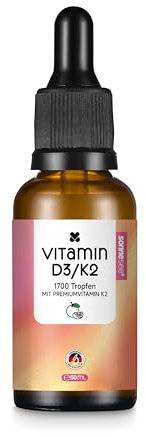 sonnesee Vitamin D3/K2 Tropfen Orangenaroma– 1700 Tropfen 50 ml 25 µg D3 & 20 µg K2 MK7 Pflanzliches D3 aus Flechten – MCT-Öl – Vegan,