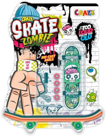 CRAZE Skate Fingerboard Set – Zombies Edition | 4-pack miniskateboards med tryckgjutna axlar och tillbehör | Fingerskateboard för barn och samlare | skridskoleksak från 6 år