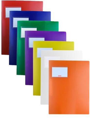 Brunnen | stabile Plastik Schnellhefter FACT!pp 7er Set für Format A4, aus transluzentem PP, mit Namensschild mit Einstecktasche innen, rot, orange, gelb, grün, blau, lila und weiß deckend (neu)