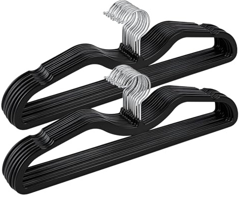 Paquete de 20 perchas de plástico de cuello corto, ultradelgadas, de plástico ABS, con gancho giratorio de 360°, ideal para organización de armario, se adapta a abrigos, camisas, vestidos y más (20
