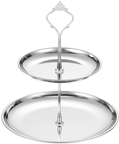 uxcell 1 Set 2-Tier Cupcake Stand Holder, Round Tiered Serving Tray Stainless Steel Cup Cake Stand for Dessert Fruit Table Birthday Party Decoration Display, Silver