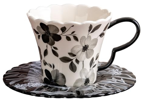 OHAANYY Taza Café Porcelana Platillo Vajilla Flores Mariposas Té Verde (Negro)