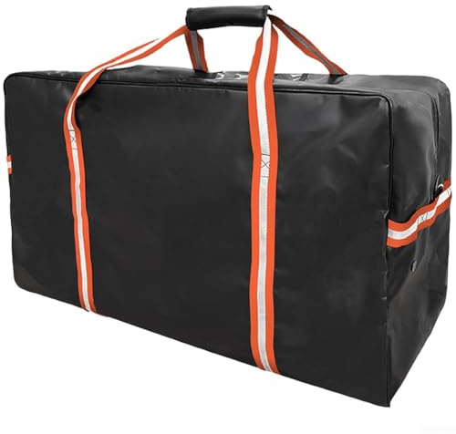 Bolsa grande de equipo de hockey para jugadores de todos los niveles con paneles de malla de PVC, protección contra la lluvia y almacenamiento organizado para cascos, patines y almohadillas (naranja)