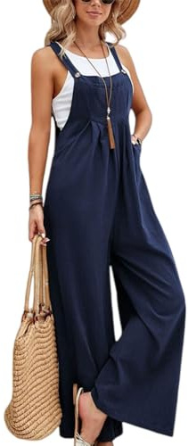 FULOOE Salopette Femme Jambe Large Combinaison Pantalon Décontracté Avec Poches Travail Femme Larges Bretelles Décontractée Combishort D'été