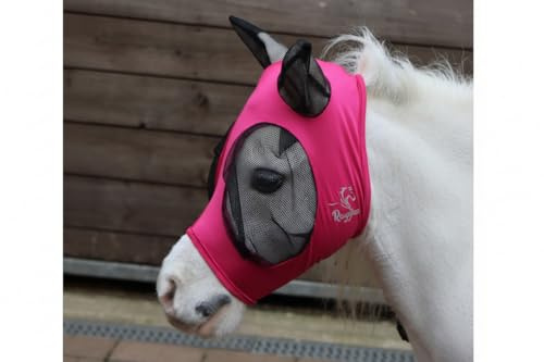 Ruggles Shetland Miniature Section A Pull On Fly Mask With Ears | Stretch Lycra | Horse & Pony Eye Protection | Standard Shetland & X-Mini Sizes (Bright Pink, X-Mini)