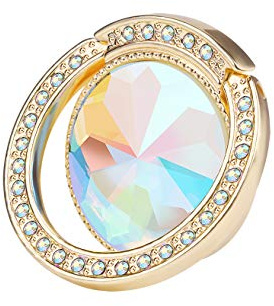 lenoup Glitter Bling Bling Phone Ring Holder,Sparkle Phone Ring Artificial Diamond Kickstand,Rhinestone Cell Phone Finger Ring Grip for Women for Almost All Phones,Pad(Gold)