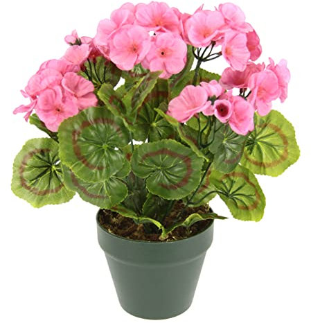 Flair Flower Geranio Artificial en Maceta, Arbusto, Planta de Cama, Flores de Seda, Decoración de Mesa, Interior, Rosa, 28 x