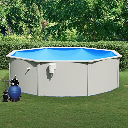 Yolola Set di vasche da parete in acciaio rotondo, 460 x 120 cm, con pompa filtro a sabbia/telaio in acciaio, 460 x 120 cm, piscina a parete in acciaio # 4