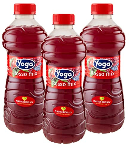 3X Yoga Rosso Mix Succo di Frutta e Polpa al Gusto di Mela, Uva, Sambuco e Mirtillo 1L [3 Bottiglie]