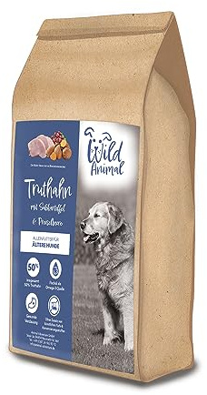Wild Animal Senior, Alimento di qualità superiore per cani, tacchino con patate dolci e mirtilli rossi, alimento secco, senza cereali, 1 confezione da 6 kg