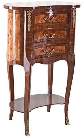 PALAZZO INT Nierenförmige Barock Kommode „Madame Louise“ Schmuckkommode Antik Stil | Beistelltisch Konsole Nachtkommode mit 3 Schubladen & Holzintarsien | Maße 82×50×28 cm