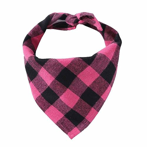 SHTGOI Lot de 2 foulards pour chien classiques à carreaux en coton bandanas réglable triangle foulard pour chien de petite taille moyenne chiens chats animaux domestiques rose M