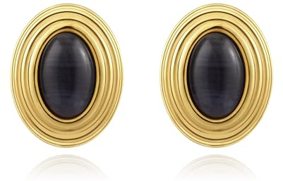 Pendientes de tuerca chapados en oro de 18 quilates con piedra natural ovalada, pequeños pendientes de acero inoxidable para mujeres y niñas, regalos con piedra natal, hipoalergénicos, 0.787 in