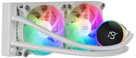 Mars Gaming ML-LCD240, Refrigeración Líquida AIO, TDP 500W, 2x Ventiladores FDB ARGB 120mm, Pantalla LCD con Monitoreo de Temperatura, Bomba Opti-Chamber 3rd Gen, Multisocket Universal, Blanco