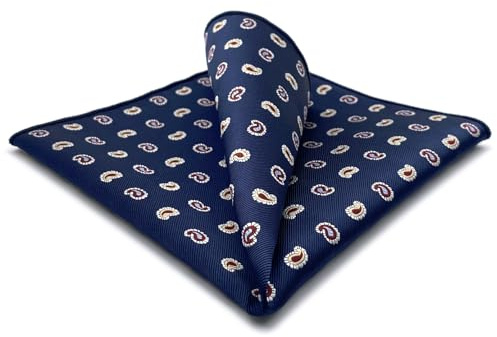S&W SHLAX&WING Mens Pocket Square for Suit Blue with Red Paisley Woven Wedding Groomsmen