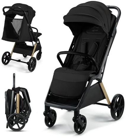 Kinderkraft LOOM Buggy bis 27 kg, Kinderwagen, vergrößerte Verdeck, Gepolsterte Räder, liegende Position, geringe Gewicht - 9kg geräumige Korb, kompakten Abmessungen, Schwarz