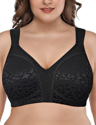Deyllo Women's Minimizer Bra Wireless Plus Size Bra Full Coverage Comfort Everyday Bra Non Padded(Black Leopard,40G)