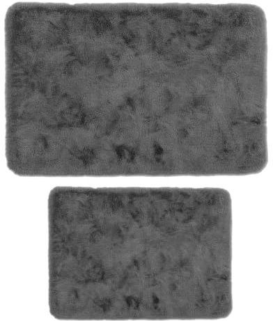 Mixibaby Badematten-Set 2-teiliges Weiche Badezimmerteppiche rutschfestes Schnell trocknend maschinenwaschbar Für Bad Dusche & WC 50x80 cm + 50x40 cm, Größe:50 x 80 cm + 50 x 40 cm, Farbe :Grau