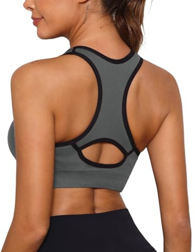 Sykooria Sujetadores Deportivos Mujer Sujetador Deportivo con Espalda de Nadador Top Deportivos Mujer Acolchados Top Corto de Gimnasio de Impacto Medio para Fitness(Gris,L)