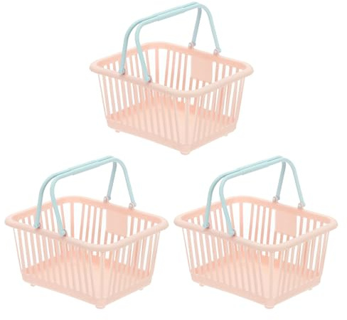 PATIKIL 3ST Mini-inköpskorg, liten plastkorg Mini-förvaringskorg matvarukorg liten med handtag Organisator Filtrerat vatten för att organisera leksaker ägg frukt snacks, rosa