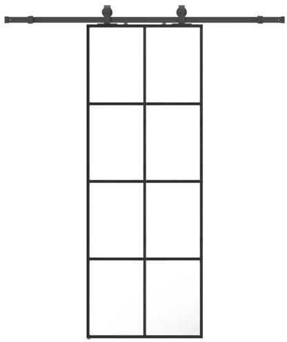 vidaXL Porta Scorrevole con Ferramenta Nera 76x205 cm in Vetro ESG, porta interna, porta scorrevole scorrevole, porta scorrevole interna