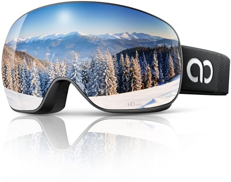 Lamicall Ski Goggles, Skiing Goggles - 【HD Spherical Lens】 Anti-fog Snow Snowboard Goggles with Wide OTG Over Helmet Compatible, UV400 Protection for Men & Women - Black Frame - Sliver