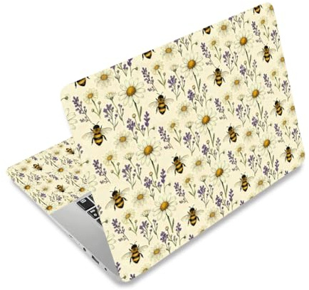 CRAFTYMELODY Laptop Skin Sticker Decal PVC Vinyl Quote Sticker Notebook PC Protector Waterproof Scratch Resistant Laptop Skin for 12.1 13 13.3 13.6 14 15 15.3 16 Inch Garden Bee Daisy