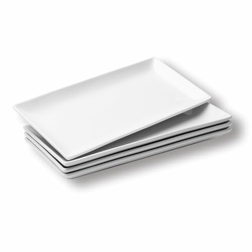 WishDeco Set di 4 piatti da portata in porcellana, 30 x 14,5 cm, piatti da portata rettangolari, bianchi, piatti da portata per dessert, antipasti, carne, pesce, sushi