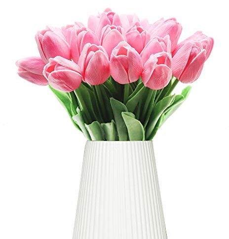 GKONGU Blumen Tulpen, 10 Stück Sanfte Berührung Künstliche Blumen für Hochzeits -Blumenstrauß und Haus-Dekor Gartendekoration-Rosa