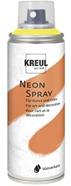 KREUL 76371 - Farbspray, neongelb 200 ml, fluoreszierende Sprühfarbe auf Wasserbasis, intensive Leuchtkraft auf weißem Untergrund, leuchtet unter Schwarzlicht