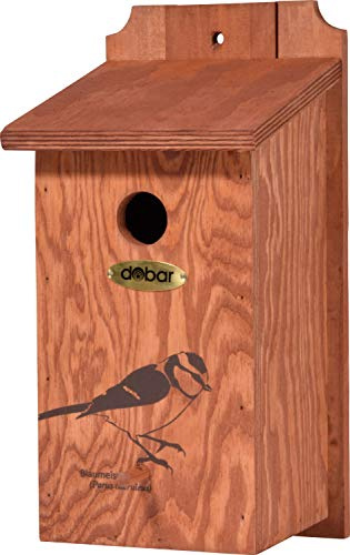 dobar® Green Label 22363FSCe Nichoir à mésange Bleue – Boîte à Graisses en Bois – Aide à nidifier pour Oiseaux Sauvages – Site de Nidification avec Motif mésange Bleue – Ø 28 mm – Marron