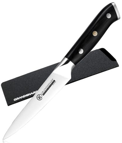 5 Inch Utility Paring Knife, Grandsharp High Caron German Stainless Steel Cooking Peeling Knife, Vegetable Fruit Chef Kitchen Knife with Full Tang Pakka Handle