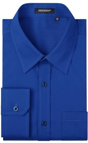 HISDERN Chemise Bleu Homme Manches Longues Chemises Habillée Formelle Chemise Regular Fit Casual Chemises Shirt Bleu Royal 4XL