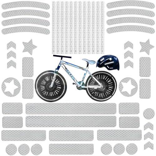 BDSHUNBF 42 Pcs Reflective Stickers, with 12 Spoke Reflectors, Warning Reflective Stickers, Safety Reflector Waterproof Stickers, Night Visibility Adhesive Stickers for Helmet, Bicycle, Car, Stroller