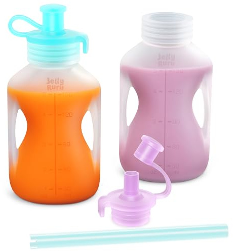 Jelly Ruru Bolsas reutilizables de silicona para bebés con patas, a prueba de fugas, bolsas de compresión reutilizables, lavaplatos, congeladores, microondas, almacenamiento de alimentos para bebés