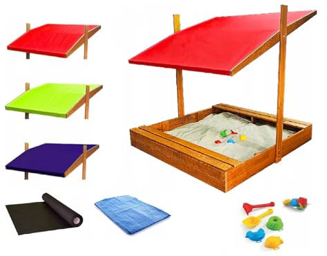Sandbox in legno con copertura tetto impregnato sandbox bambini 120 cm (rosso)