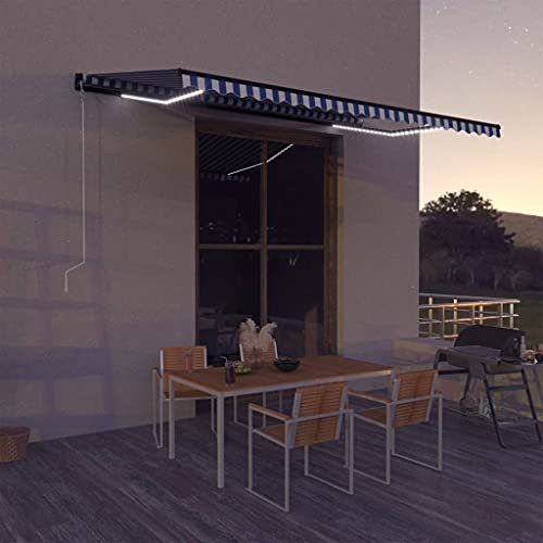 Markise mit Windsensor & LED 500x300cm Blau und Weiß,3051283