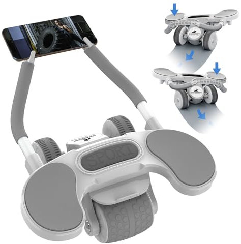 RHINOSPORT Bauchroller Ab Roller Set, Bauchmuskeltrainer mit Drehfunktion, Automatischer Rückprall, Effektives Bauchtraining, Inkl. Kniematte, Fitnessgerät für Zuhause, Core-Training