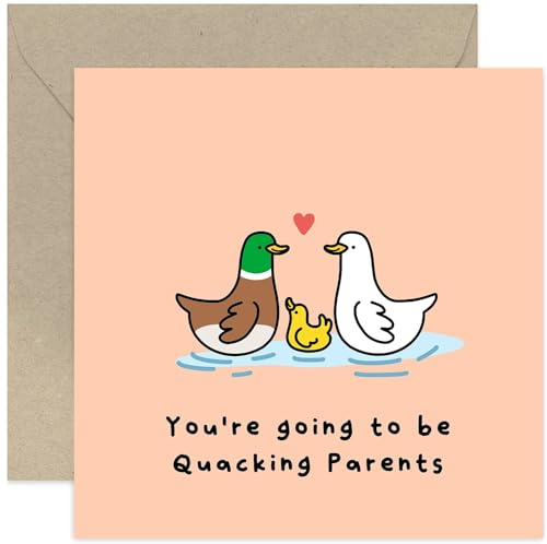 Old English Co. Cute New Baby Card - Quacking Parents Card - Pregnancy Announcement Card - Congratulations Card for Expecting Parents - Funny Baby Card | Blank Inside