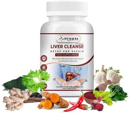 Cleanse Detox and Repair Supplement by Homacia | Choline-Infused Natural & Vegan-Friendly | Liver Health for Women & Men | Liver Support Supplements - 60 Caps