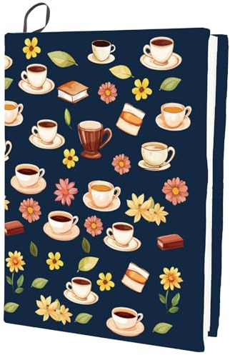CRASPIRE Kaffe töjbart bokomslag blomma blommig tvättbar återanvändbar stor nylon bokväska bokskydd elastisk anteckningsbok omslag för 23 x 28 cm inbunden böcker lärobok present
